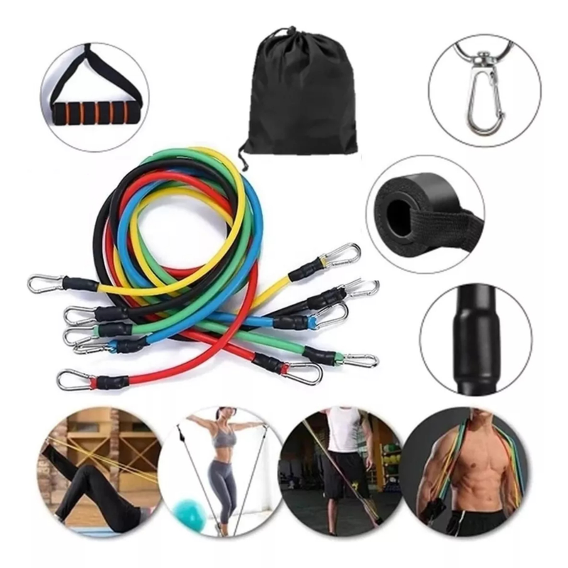 Kit de 5 Mini Bands e 11 Elásticos Extensores Fortes Treino Em Casa