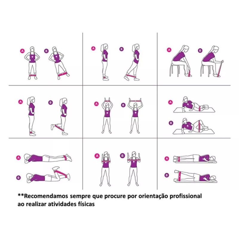 Kit de 5 Mini Bands e 11 Elásticos Extensores Fortes Treino Em Casa