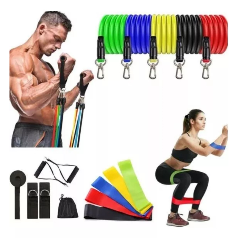 Kit de 5 Mini Bands e 11 Elásticos Extensores Fortes Treino Em Casa